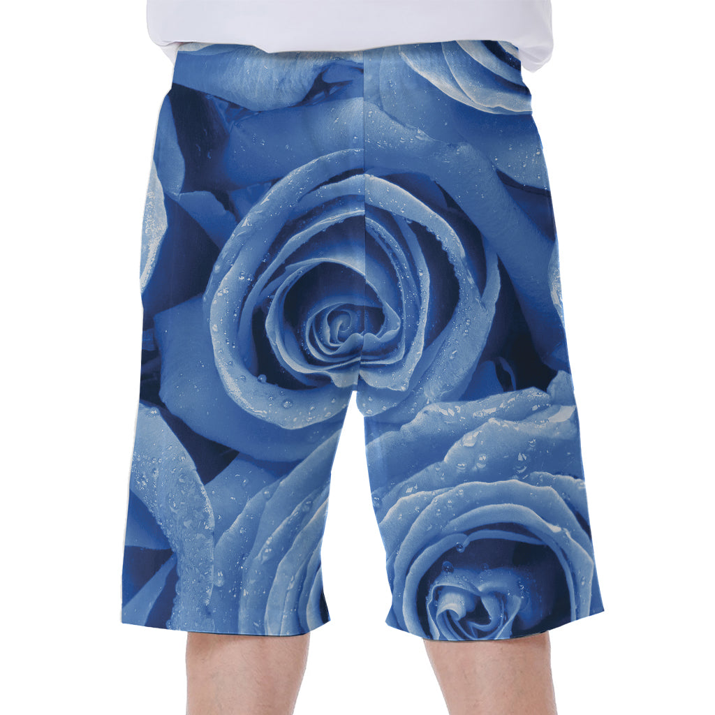 Bright Blue Rose Print Men's Beach Shorts