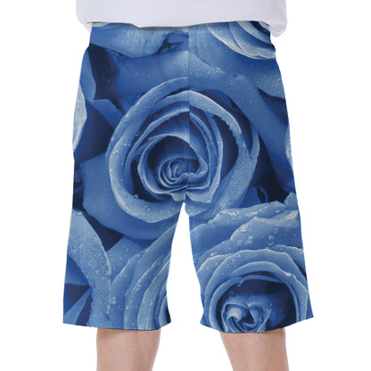 Bright Blue Rose Print Men's Beach Shorts