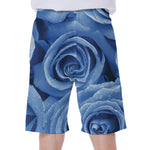 Bright Blue Rose Print Men's Beach Shorts