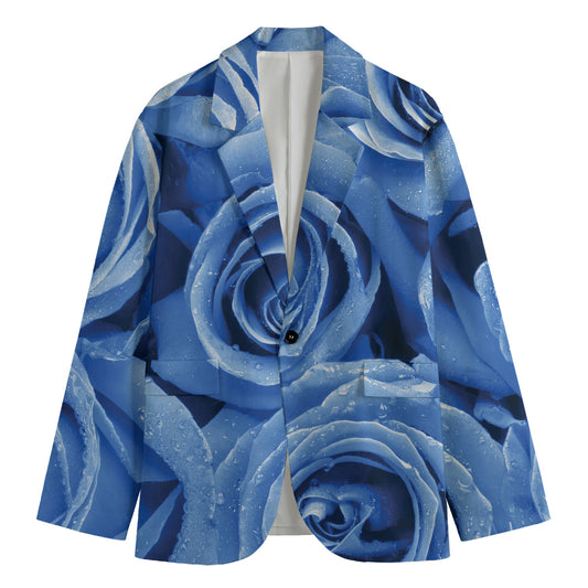 Bright Blue Rose Print Men's Blazer