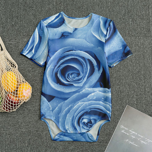 Bright Blue Rose Print Men's Bodysuit