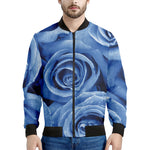 Bright Blue Rose Print Men's Bomber Jacket