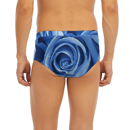 Bright Blue Rose Print Men's Briefs