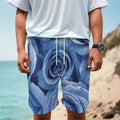 Bright Blue Rose Print Men's Cargo Shorts