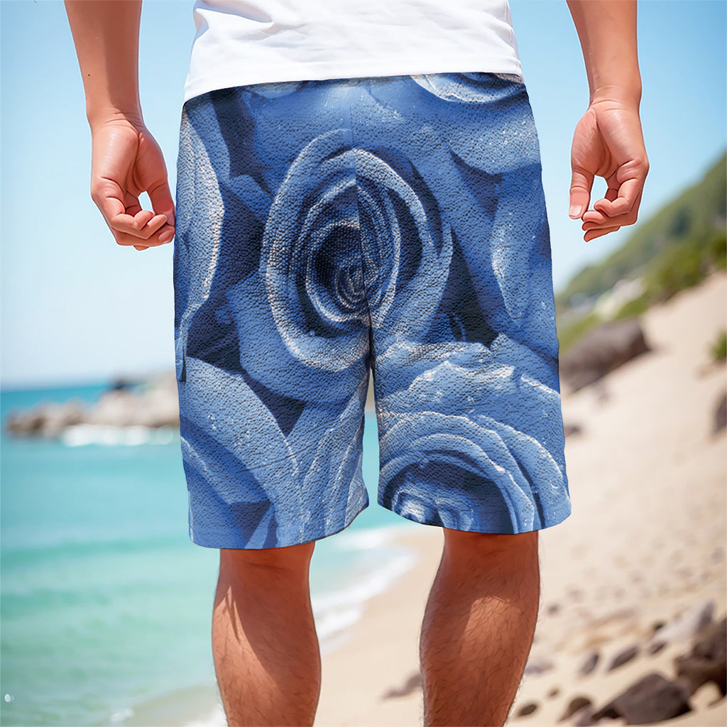 Bright Blue Rose Print Men's Cargo Shorts