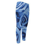 Bright Blue Rose Print Men's Compression Pants