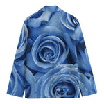 Bright Blue Rose Print Men's Cotton Blazer