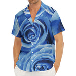 Bright Blue Rose Print Men's Deep V-Neck Shirt