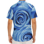 Bright Blue Rose Print Men's Deep V-Neck Shirt