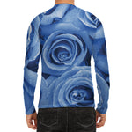 Bright Blue Rose Print Men's Long Sleeve Rash Guard