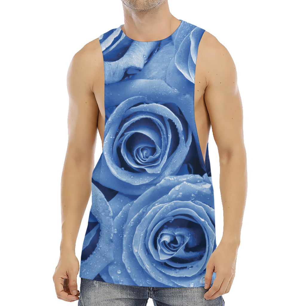 Bright Blue Rose Print Men's Muscle Tank Top