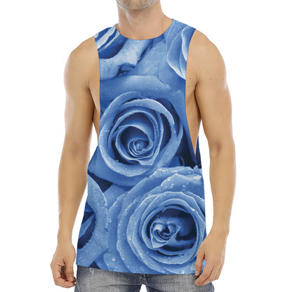 Bright Blue Rose Print Men's Muscle Tank Top