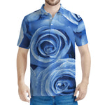 Bright Blue Rose Print Men's Polo Shirt