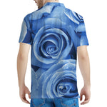 Bright Blue Rose Print Men's Polo Shirt