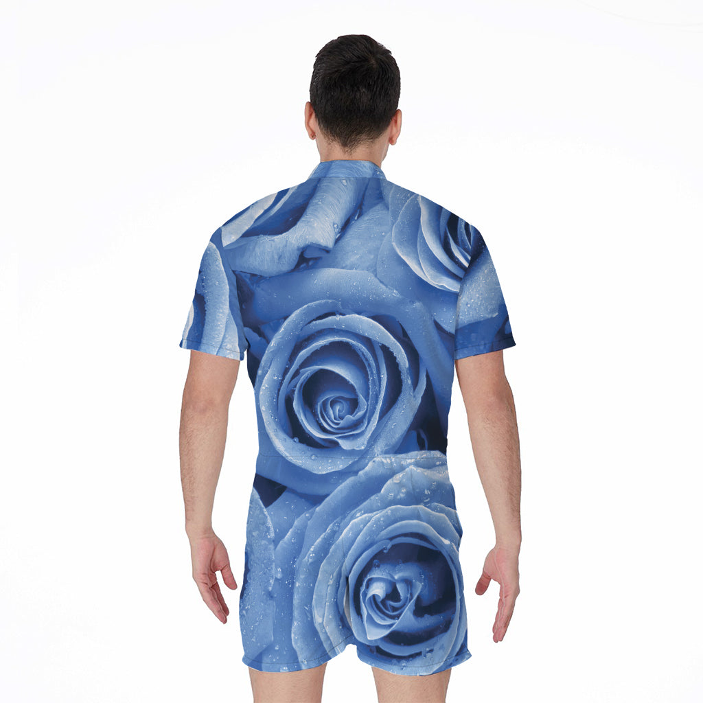 Bright Blue Rose Print Men's Rompers