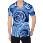 Bright Blue Rose Print Men's Shirt