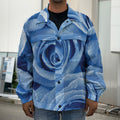 Bright Blue Rose Print Men's Shirt Jacket