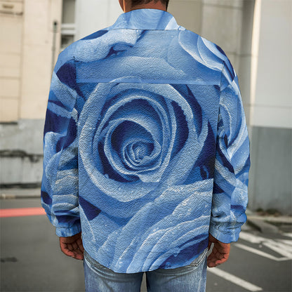 Bright Blue Rose Print Men's Shirt Jacket