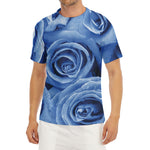 Bright Blue Rose Print Men's Short Sleeve Rash Guard