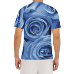 Bright Blue Rose Print Men's Short Sleeve Rash Guard