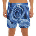 Bright Blue Rose Print Men's Split Running Shorts