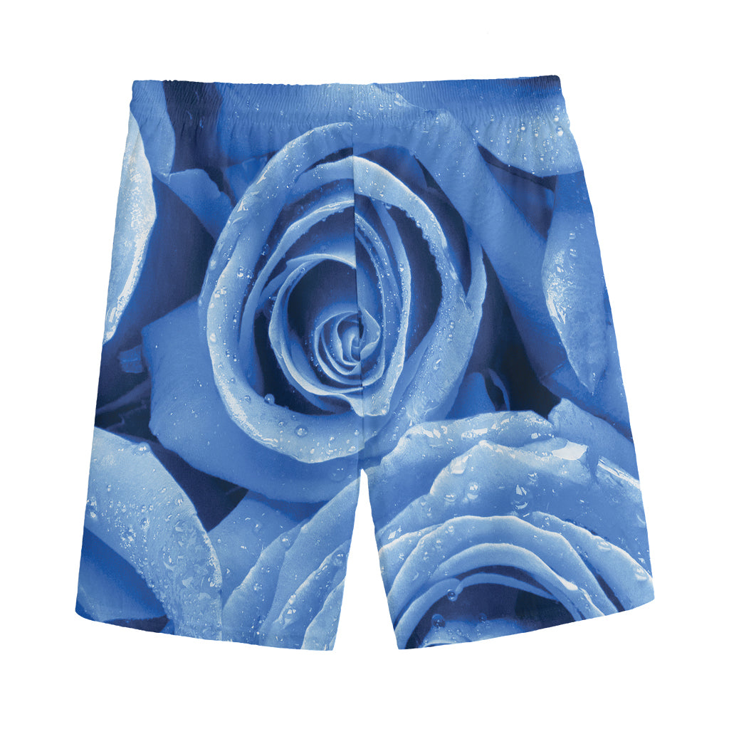 Bright Blue Rose Print Men's Sports Shorts