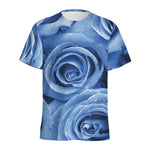 Bright Blue Rose Print Men's Sports T-Shirt