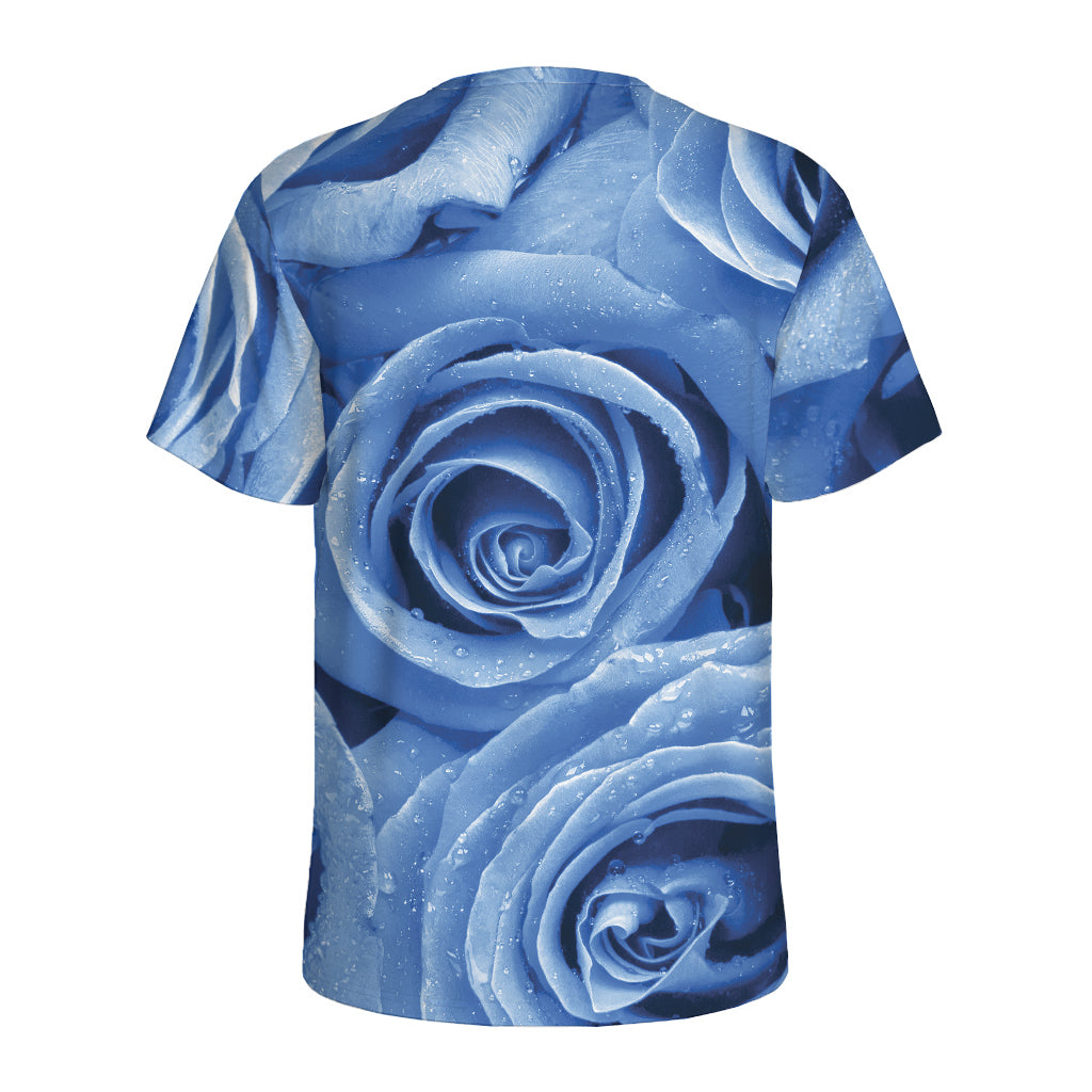 Bright Blue Rose Print Men's Sports T-Shirt
