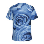 Bright Blue Rose Print Men's Sports T-Shirt