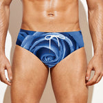 Bright Blue Rose Print Men's Swim Briefs