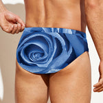 Bright Blue Rose Print Men's Swim Briefs