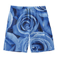 Bright Blue Rose Print Men's Swim Trunks