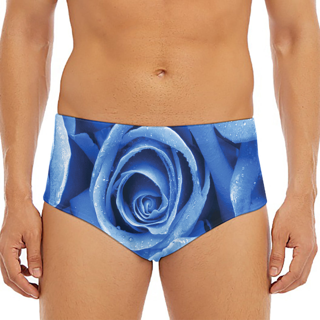 Bright Blue Rose Print Men's Triangle Swim Briefs