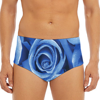 Bright Blue Rose Print Men's Triangle Swim Briefs