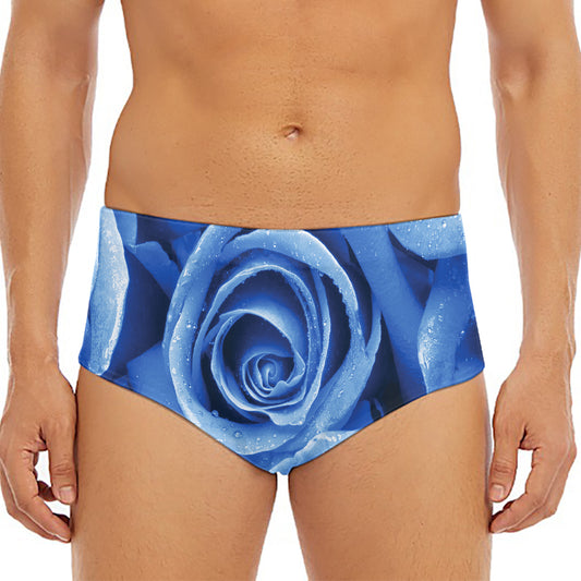 Bright Blue Rose Print Men's Triangle Swim Briefs