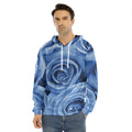 Bright Blue Rose Print Men's Velvet Pullover Hoodie