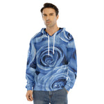 Bright Blue Rose Print Men's Velvet Pullover Hoodie