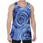 Bright Blue Rose Print Men's Velvet Tank Top