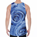 Bright Blue Rose Print Men's Velvet Tank Top