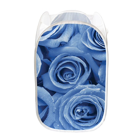 Bright Blue Rose Print Mesh Laundry Hamper