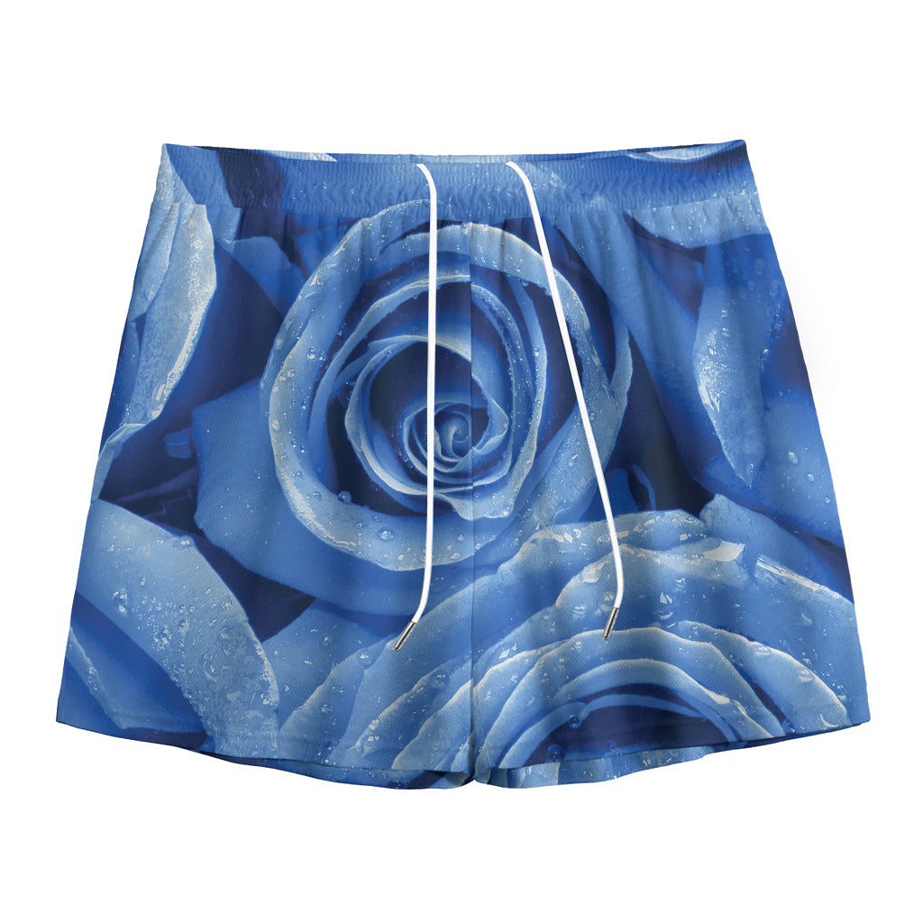 Bright Blue Rose Print Mesh Shorts
