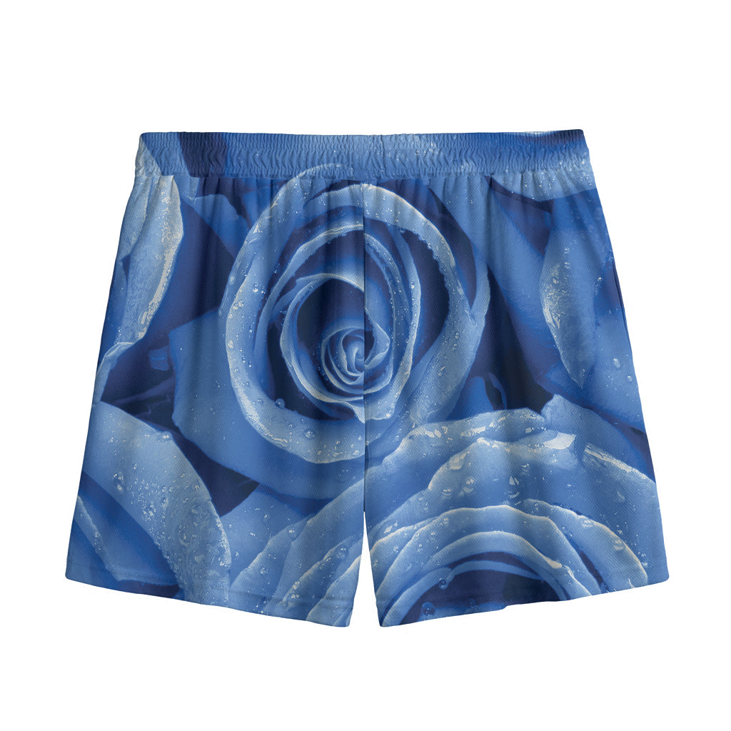 Bright Blue Rose Print Mesh Shorts