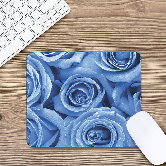 Bright Blue Rose Print Mouse Pad