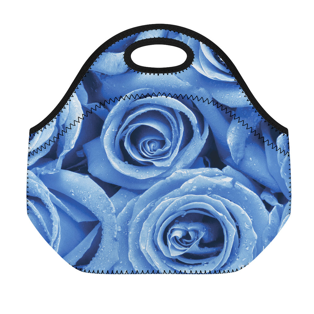 Bright Blue Rose Print Neoprene Lunch Bag