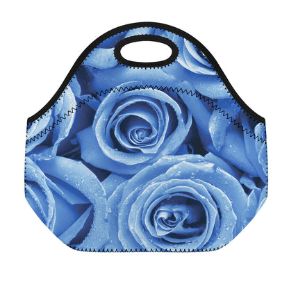 Bright Blue Rose Print Neoprene Lunch Bag
