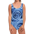 Bright Blue Rose Print One Piece Swimsuit