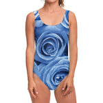 Bright Blue Rose Print One Piece Swimsuit