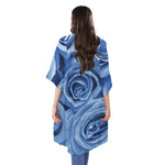 Bright Blue Rose Print Open Front Beach Cover Up