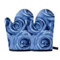 Bright Blue Rose Print Oven Mitts