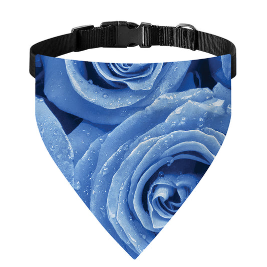 Bright Blue Rose Print Over The Collar Dog Bandana